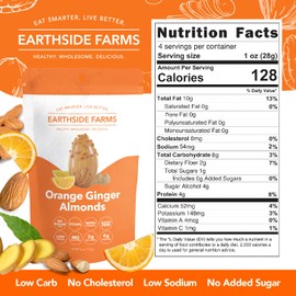 Earthside Farms Orange Ginger Almonds, Candied Almonds, Low Sugar Keto snack, Non GMO, Plant Protein, Vegan, Whole, Natural, Superfood Healthy Snack (4 Ounce, 3 Pack)