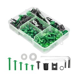 Motorcycle Fairing Bolt Kit, 177pcs M5 M6 Motorcycle Windscreen Screws, Aluminum Fasteners Fairing Bolts Nut Clips Kit, Mounting Kits Washers Nuts Screws Assortment for Sport Bikes (Green)