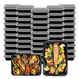 Klex 32 Oz, 150 Sets Meal Prep Containers with Airtight Lids, BPA Free, Reusable Plastic Food Container, 32 oz, Rectangular, Black/Clear, 150 Sets