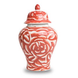 Blooming Rose Ceramic Cremation Urn - Large - Holds Up to 200 Cubic Inches of Ashes - Red Ceramic Urns