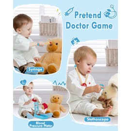 Lehoo Castle Doctors Set for Kids, Toys for 3 Year Old Boys, Wooden Kids Doctors Kit with Doctor Costume, Kids Doctors Set, Kids Toys Age 3, 3 Year Old Boy Toys（Blue）