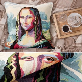 ANRO Cushion Cover Decorative Cushion Sofa Cushion Cover Tapestry Mona Lisa 45 x 45 cm without Filling
