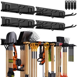 Waturis Garage Organizer - 64 Inch Wall Mount Tool Storage, 20PCs Heavy Duty Garden Tool Organizer with Adjustable Hooks, Max 900 lbs