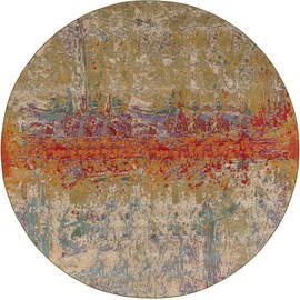 Unique Loom Outdoor Modern Collection Area Rug - Crumpled (10' Round, Multi/ Gold)