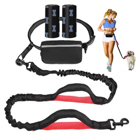 UPET Hands Free Dog Leash Professional Reflective Training leashes Small Medium and Large Dogs Accessories Leads Suitable for Running Walking Jogging Hiking Adjustable Waist Belt Zipper Pouch（Red）