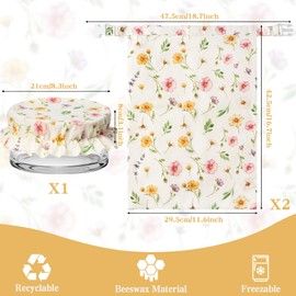 GQIRIL Reusable Beeswax Bread Bags - 3 Pack Bees Wax Food Bag, Homemade Sourdough Bread Storage with Bowl Cover, Linen Cotton Large Beeswax Freezer Container for Home Kitchen (Watercolor Flowers)