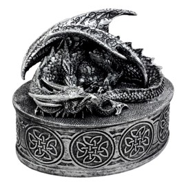 Ebros Gift Oval Celtic Knotwork Mythical Sleeping Dragon Decorative Box Trinket Jewelry Box Figurine 4.75"H