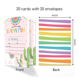 ANYEMW Llama Birthday Invitation Cards with Envelopes Pack of 20 (4"x6"), Party Invitations for Boys, Girls, Kids, Teens, ‘Llama Fun’ Llama Party Favors Decorations and Supplies.(25)