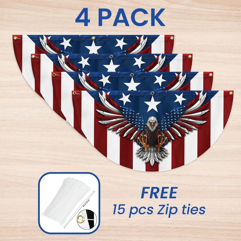 FLAGWIX American Flag Patriotic Eagle American Non-Pleated Fan Flag TPT1636F,