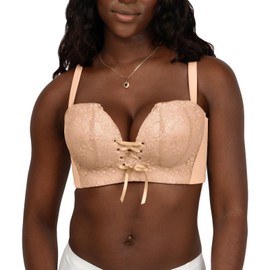 FallSweet Add Two Cups Lace Push Up Bra Ultra Padded Wireless Support Brassiere (Dark-Beige, 36D)