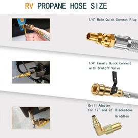 12FT LP Quick Connect Propane Hose for RV to Grill, 1/4” Propane Quick Connect Fittings, Safety Shut off Valve RV Propane hose Extension for RV Camper Grill, for 17 22'' Blackstone Griddle Accessories