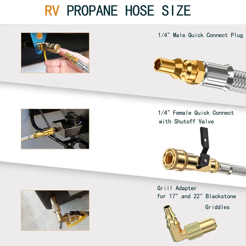 12FT LP Quick Connect Propane Hose for RV to Grill,
