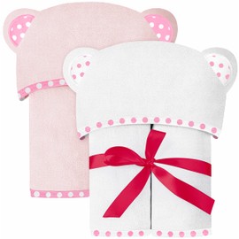 ELSVIN Set of 2 Hooded Baby Towels – White and Pink – Luxurious, Large and Super Absorbent – 35 x 35 Inch – Soft and Suitable for Infants, Toddlers and Kids – 400 GSM