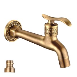 HARPOON Antique Brass Lever Handle Laundry Bathroom Wall Mount Washing Machine Faucet Outdoor Garden Hose Single Cold Tap (Long)
