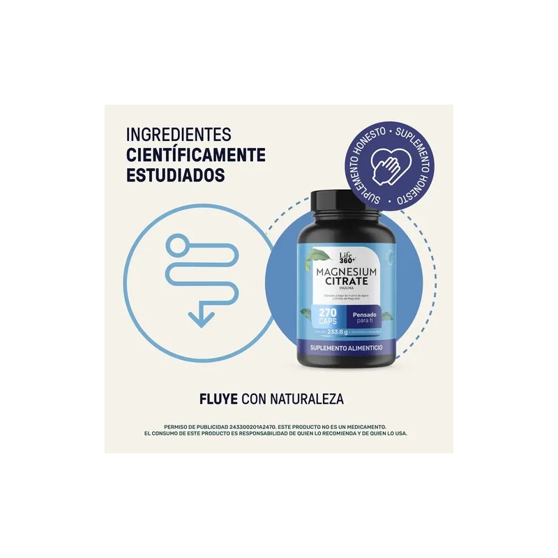 Citrato Magnesio Alta Pureza 270 Cápsulas Life360 Sabor