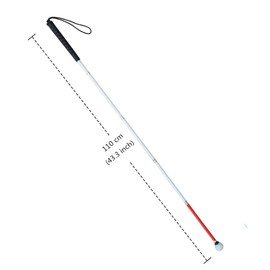 5-Section Aluminum Blind Cane,Reflective White and Red, Folding Walking Stick for Blind People (Black Handle, 110cm (43.3inch))