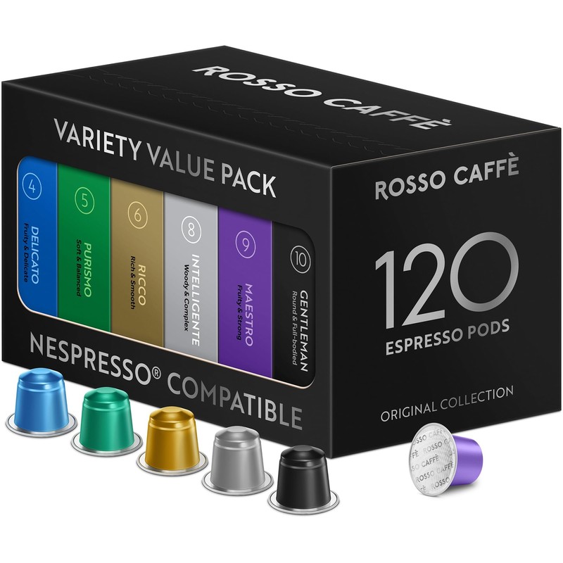ROSSO CAFFÈ 120 Espresso Coffee Pods for Nespresso Original Machines,