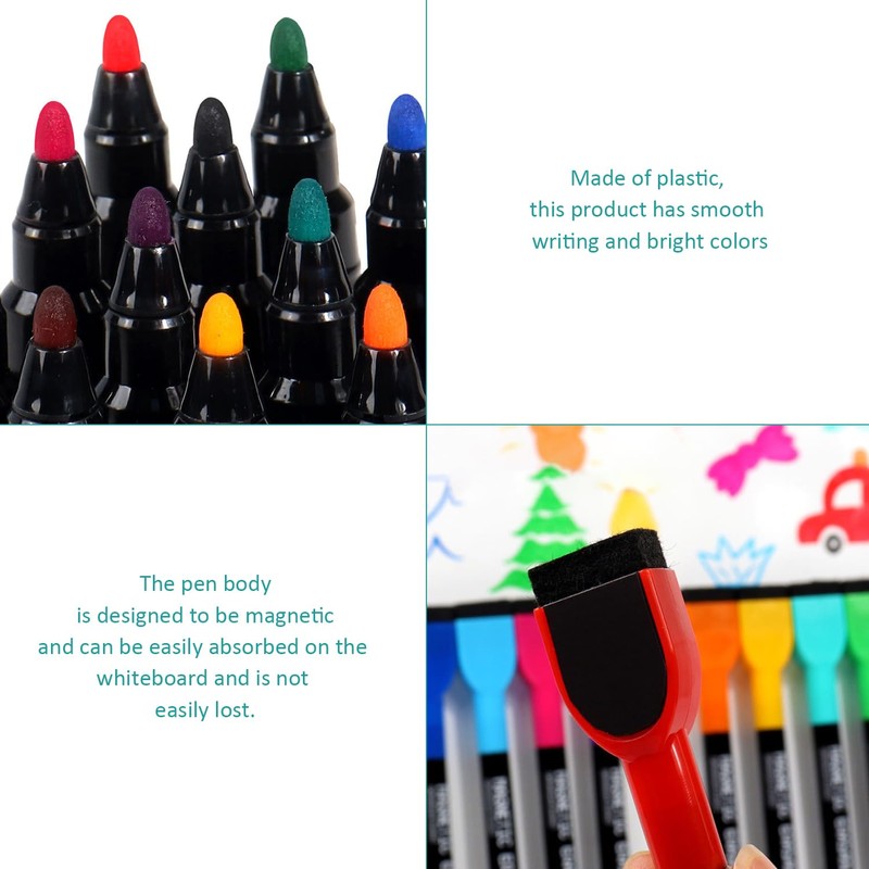 12 Magnetic Whiteboard Pens, Whiteboard Pens with Cleaning Brushes, Erasable