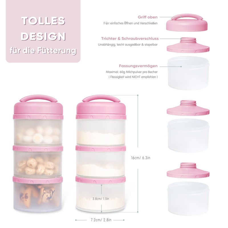 Termichy Milchpulver Portionierer Baby Stapelbar Milchpulver Aufbewahrungsbox 2 Stück (Babyrosa-2)