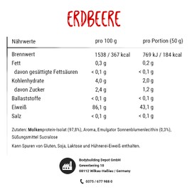 Bodybuilding Depot Bodybuilding Depot Whey Protein Isolat 1kg - Erdbeere | umweltfreundlich in Papier verpackt