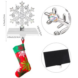 Snowflake Christmas Stocking Holders Rhinestone Silver Metal Mantel Stockings Hanger 3D Snowflake Christmas Sturdy Stand for Fireplace Mantel Shelf Christmas Holiday Decorations