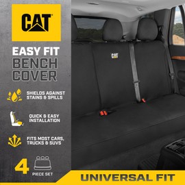 Cat Flexfit™ Black Rear Seat Cover for Car, SUV, & Truck - Durable Canvas Material Back Car Seat Covers 60/40 Split Bench Protector - Back Seats Cover & Rear Bench Protector Interior Accessories