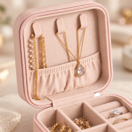 Portable Jewelry Case, PU Leather Travel Box, Earring and Ring Organizer, Bridesmaid Gift, Birthday Gift for Her