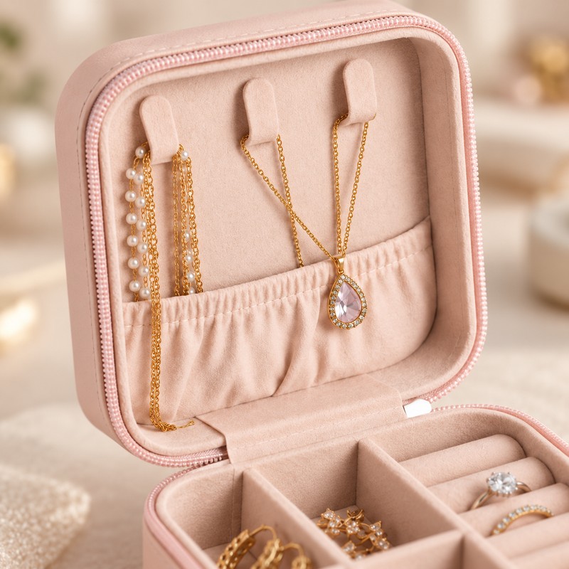 Portable Jewelry Case, PU Leather Travel Box, Earring and Ring