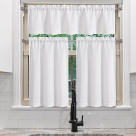 Chyhomenyc White Valance for Windows, Faux Linen Slub Textured Semi Sheer Small Window Kitchen Valance Curtain, Rod Pocket Cafe Valance for Bathroom Laundry Basement, 60Wx14L inch, 1 Piece