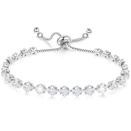 Suyi Bracelet for Womens Birthstone Bracelet Silver Tennis Cubic Zirconia Bracelets April