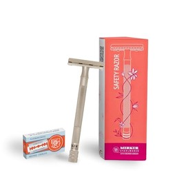 MERKUR Maquinilla de afeitar de acero inoxidable 24 INOX | Mate seda | mango extralargo | afeitadora premium de tres piezas con corte recto | peine cerrado | ideal para el afeitado en húmedo
