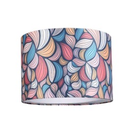 Multi Colour Vibrant Kaleidoscope Leaf Themed Lamp Shade with Inner White Cotton Lining | 25cm x 18cm | Features Teal Orange Red and Pink Colours by Happy Homewares