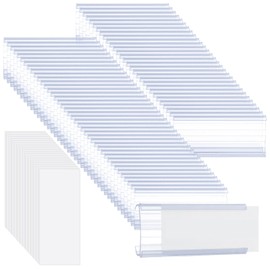 LOPYXBR 200 PCS Wire Shelf Label Holder with Label Paper Inserts Clear Metro Shelf Clips Plastic Shelf Tags for Wire Shelving, Compatible with 1-1/4 Inch Shelves