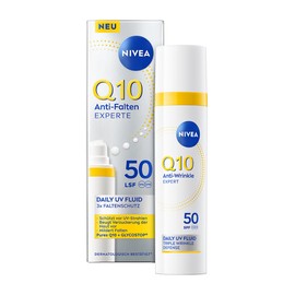 NIVEA Q10 Daily UV-Fluid Gesichtspflege mit LSF 50, Sonnencreme mit Q10, GLYCOSTOP und UV-Filter, nicht fettendes Q10 Anti-Falten Experte Sonnenschutz Fluid (40 ml)