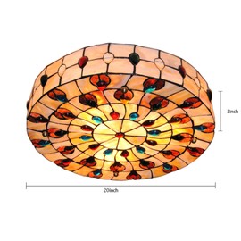 DreamRcoach Vintage Ceiling Lamp, 20 Inch LED Tiffany Ceiling Light, Stained Glass Colorful Flush Mount Lighting Fixture, Bedroom Villa Vintage Restaurant Bar Ceiling Light, Wall Control, E26