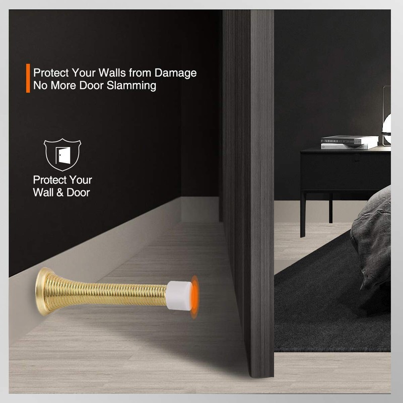 KOVOSCH 2 Pack Spring Door Stops Bright Brass - 3-1/4"