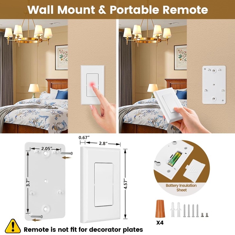 Suraielec 3 Way Wireless Light Switch, Neutral Wire Required, Grounding,