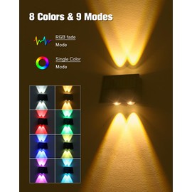 VOLISUN Solar Fence Lights 12 Pack, Color Glow LED Up and Down Wall Lights, IP65 Waterproof Solar Lights Outdoor for Patio, Backyard, Railing, Deck, Fence and Wall (4 Lenses)