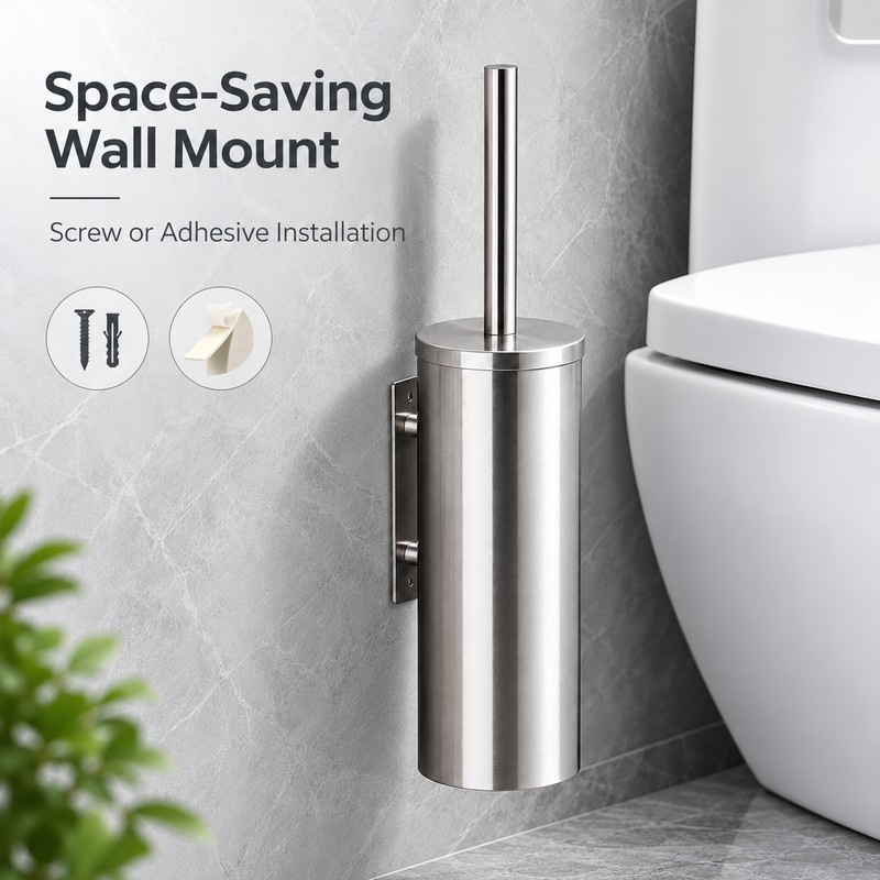 304 Stainless Steel Wall-Mounted Toilet Brush Set – No-Drill or
