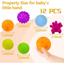 12 pcs Baby Pelotas Sensoriales para Bebés, Pelota Montessori, Pelotas con Texturas para la Exploración Sensorial y Despertar su Interés, Reconocimiento de Objetos/Entrenamiento Táctil