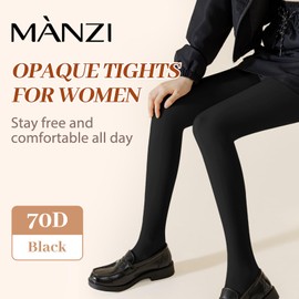 MANZI Women's 2 Pairs Black Opaque Control-Top Tights 70 Denier Size M