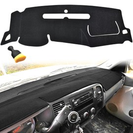 Dash Cover Compatible with Chevy Silverado 1500 2500 3500 HD LT/WT/LS/ 2007-2013, Dashboard Cover Fits GMC Sierra SL/SLE/WT 2007-2013 with Two Glove Boxes, Dashboard Mat Premium Carpet (Black)
