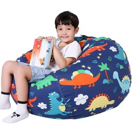 Lukeight Dinosaur Stuffed Animal Storage Bean Bag Chair Cover - Premium Canvas Organizer with YKK Zipper Holds 60+ Plush Toys, Washable Kids Room Decor (No Filling, Large)
