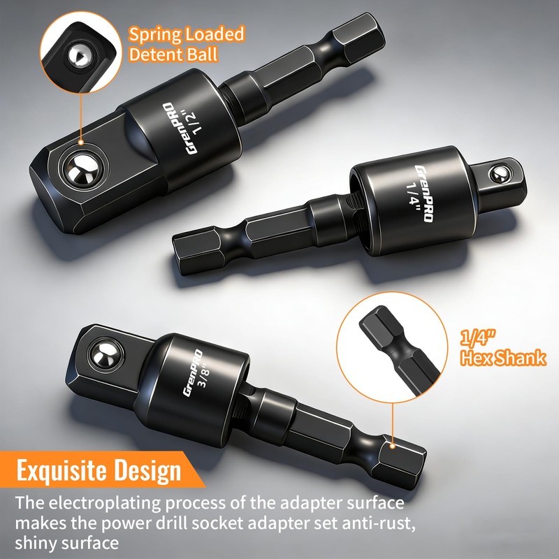 GRENPRO Flexible Drill Bit Extension Set 4PCS 1/4-1/2 Inch Socket