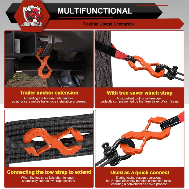 AMBULL 3/8 Tow Hook, Winch Hook for Off-Road Recovery, Towing