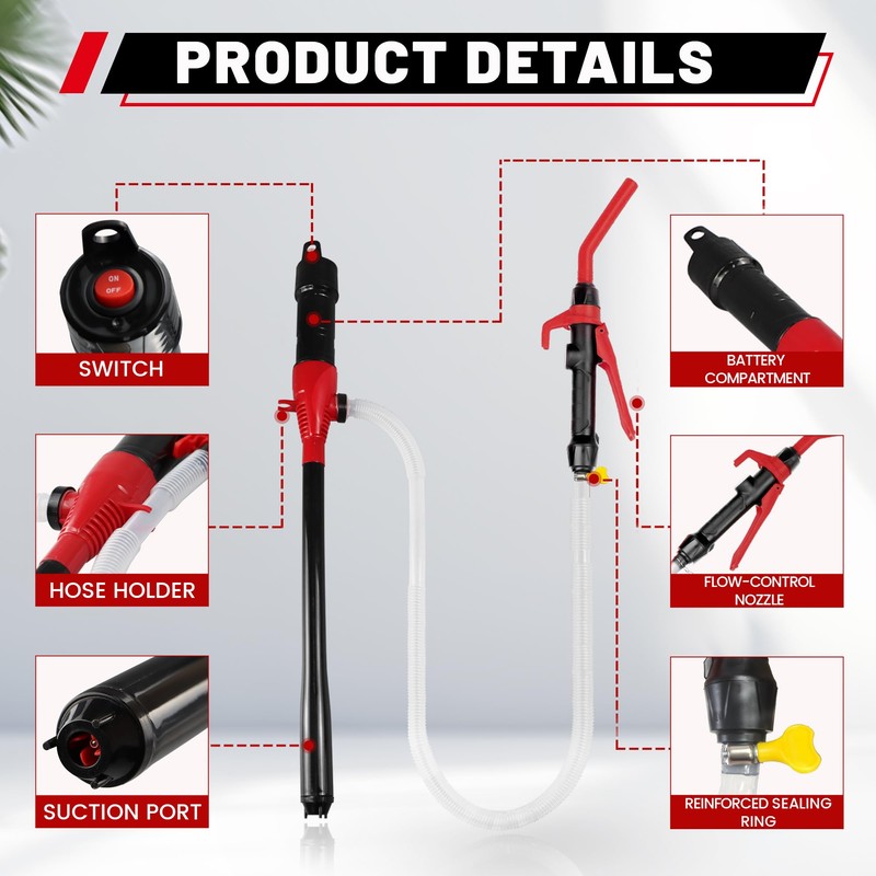 PUMPTOR Fuel Transfer Pump Battery Powered - Portable Gas Pump