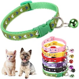 Cat Collar with Bell,Love Pattern Cat Collar Girl Cute Fancy Boys Puppy Collar with Bells for XXS XS Tiny Little Kitten Pet (Green, Neck 7-12")