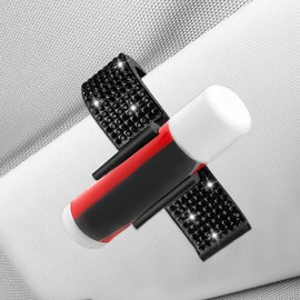 I3DIDEA Elegant Rhinestone Chapstick Holder for Car 1 Pack Bling Car Accessories for Women, Sun Visor Lip Balm Organizer with Multi-Color Crystals (Black)