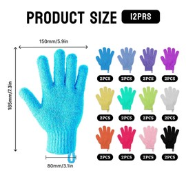 12 Pairs Multicolor Exfoliating Shower Gloves, Nylon Body Scrubber for Dead Skin Removal, Spa & Massage, Stretchy Bath Gloves for All Skin Types, Helps Combat Acne, Eczema,Easy Clean & Quick Dry