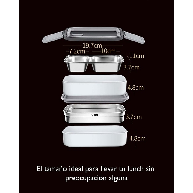 Lonchera De Acero Inoxidable Caja De Almuerzo Con Separadores (BLANCO)